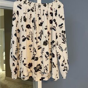 Ann Taylor White and Black Pleated Blouse with Bib Collar